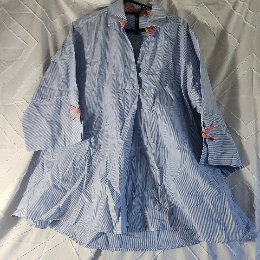 IC by Connie K Light Blue Button-Up Shirt with red Accents